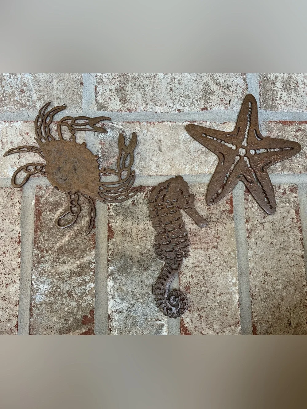 Rustic Coastal Metal Wall Art Set Crab Seahorse Starfish Beach Nautical Decor